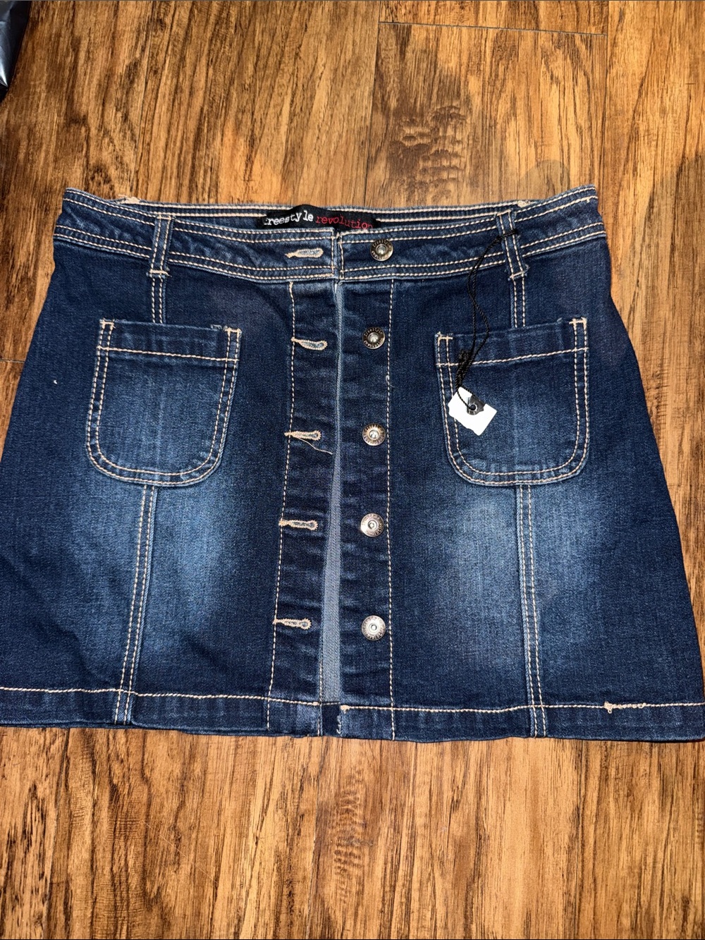 Freestyle Revolution Dark Blue Denim Button-Front Mini Skirt